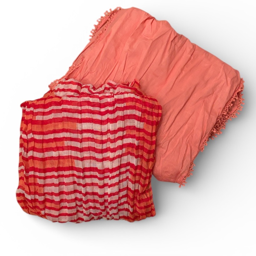 Old Navy/Smart Set Lof Of 2 Cotton Coral Fringe/Striped Scarves